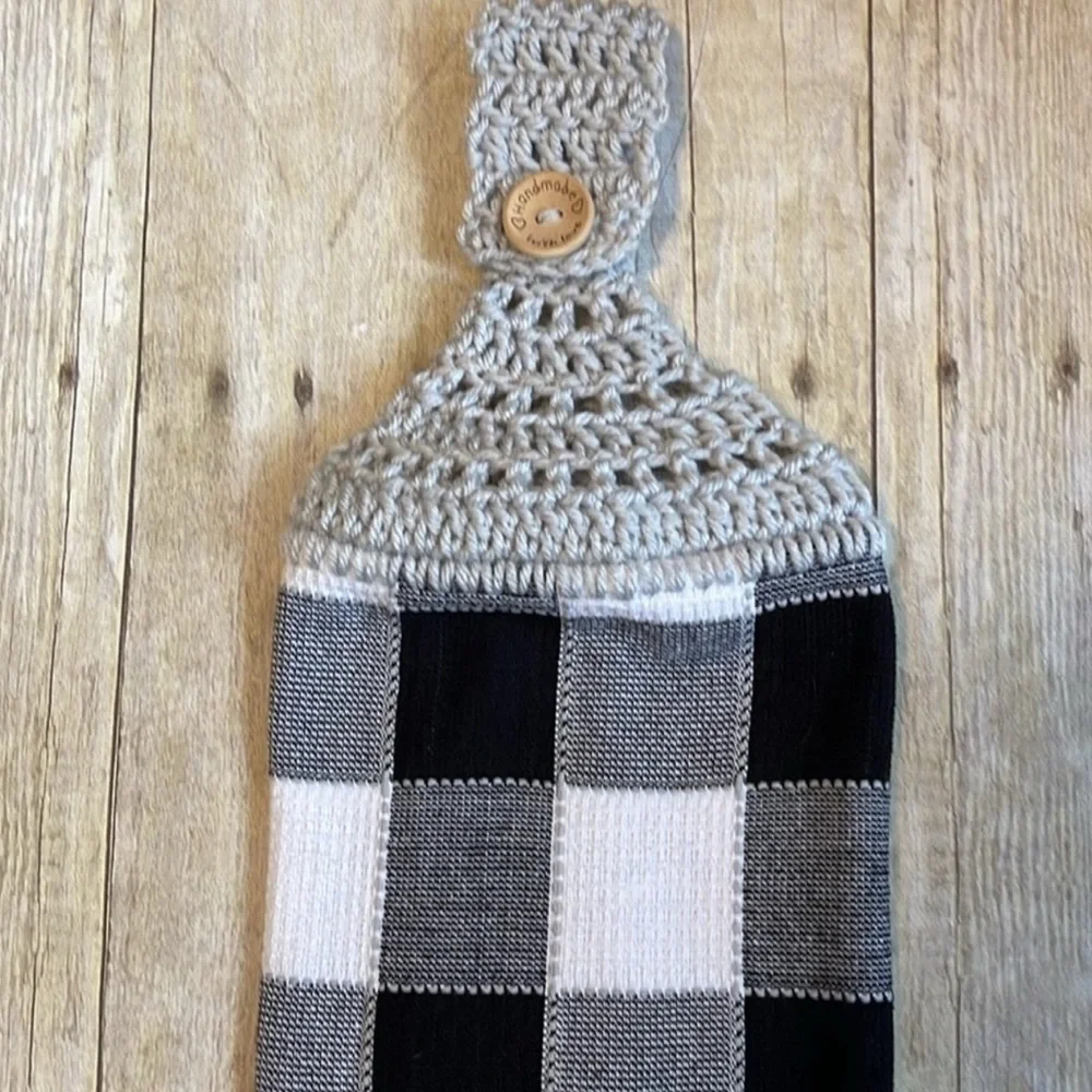 Crochet Top Single Thickness Hanging Towel Buffalo Check Plaid Handmade w Love